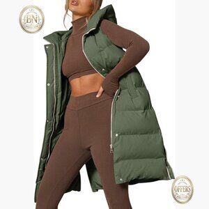 Polyester Down Vest Hooded Sleeveless Long Puffer Jacket